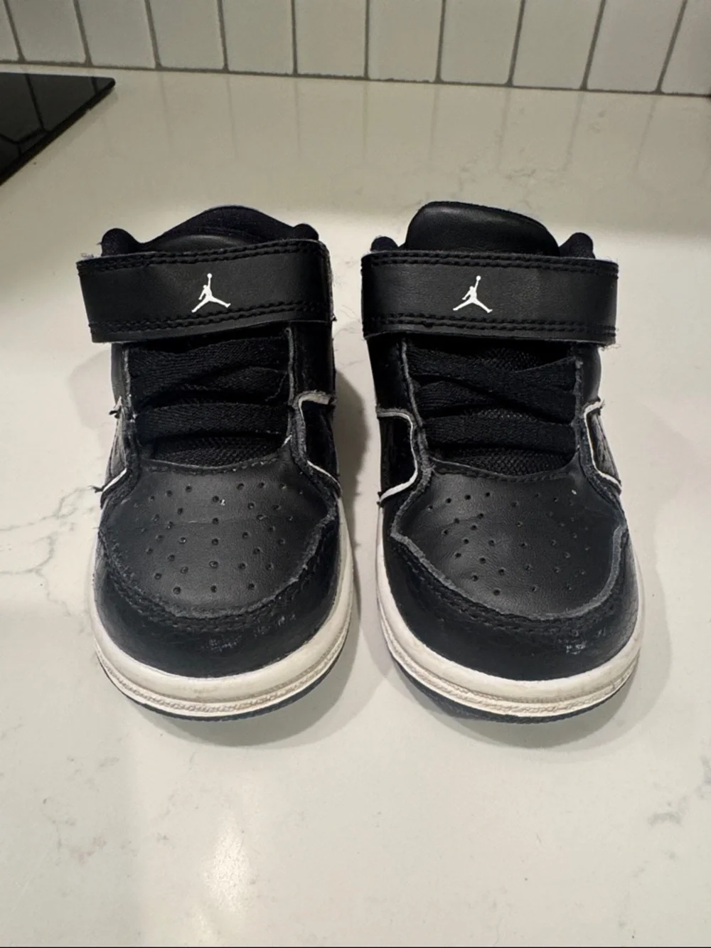 Jordan Baby Black and White Velcro Strap Sneakers
